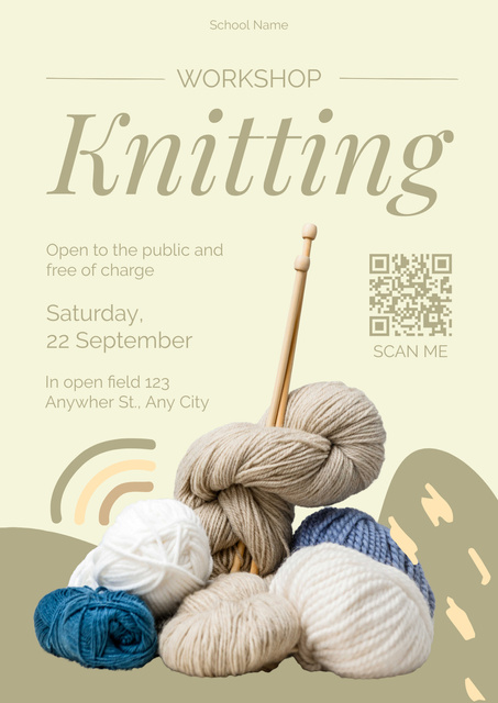 Knitting Workshop Offer with Yarn Balls and Needles Posterデザインテンプレート