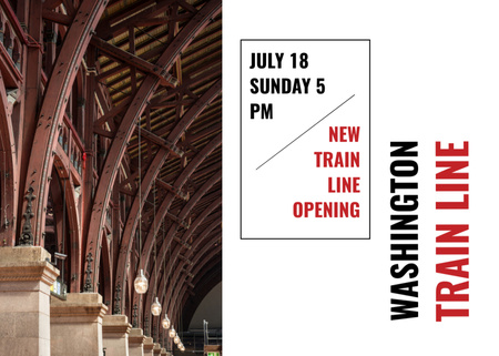 Train Line Opening Announcement with Beautiful City Station Flyer 5x7in Horizontal Design Template