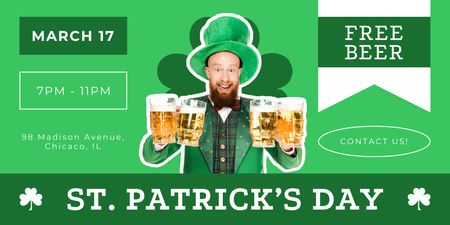 Platilla de diseño St. Patrick's Day Party with Free Beer Twitter