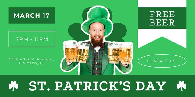 Plantilla de diseño de St. Patrick's Day Party with Free Beer Twitter 