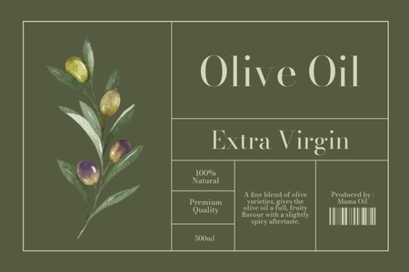Designvorlage Natives Olivenöl Extra Grün für Label