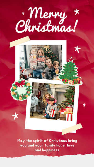 Designvorlage Merry Christmas Greeting with Photos of Family für Instagram Story