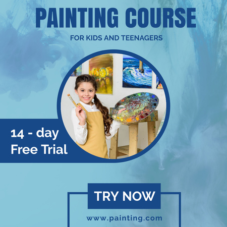 Ontwerpsjabloon van Instagram van Advertentie voor een schildercursus voor kinderen en tieners