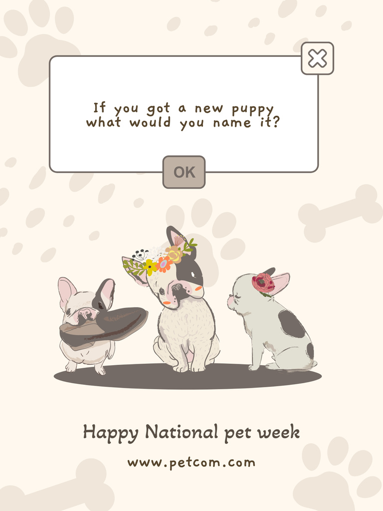 National Pet Week with Illustration of Сute Puppies Poster US Tasarım Şablonu