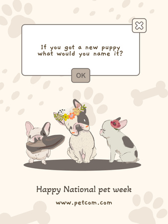 Designvorlage Nationale Haustierwoche mit Illustration von süßen Welpen für Poster US