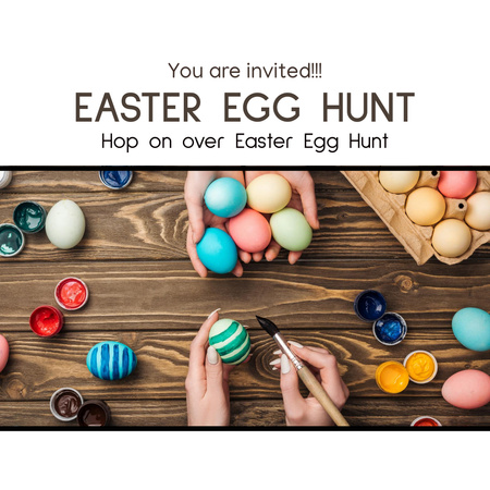 Anúncio de caça aos ovos de Páscoa com mãos femininas colorindo ovos Instagram Modelo de Design