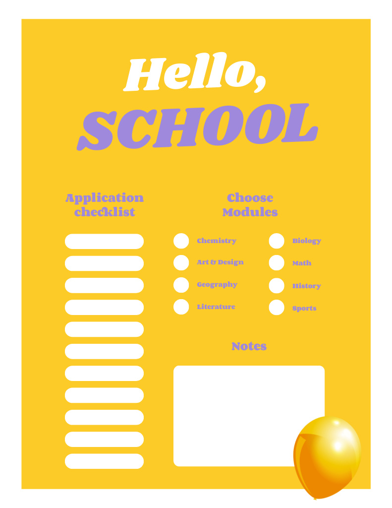 Designvorlage School Schedule with Golden Balloon für Notepad 8.5x11in