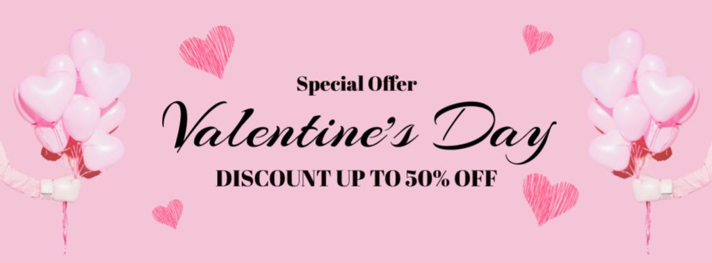 Valentine's Day Discount Offer on Pink Facebook coverデザインテンプレート
