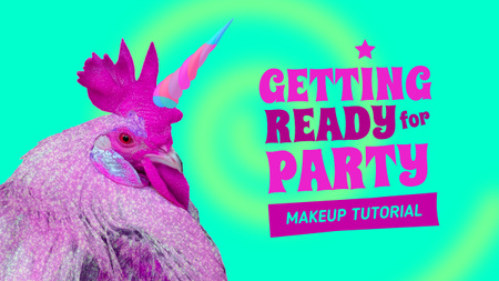 Plantilla de diseño de promoción del blog de belleza con gallo divertido con cuerno de unicornio Youtube Thumbnail 