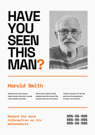 Platilla de diseño Announcement of Missing Old Man Poster