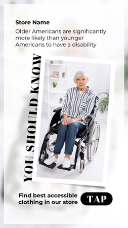Platilla de diseño Offer of Accessible Clothing with Elder Woman on Wheelchair Instagram Story