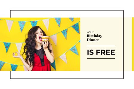 Birthday Dinner Offer with Girl Eating Burger Gift Certificate Design Template