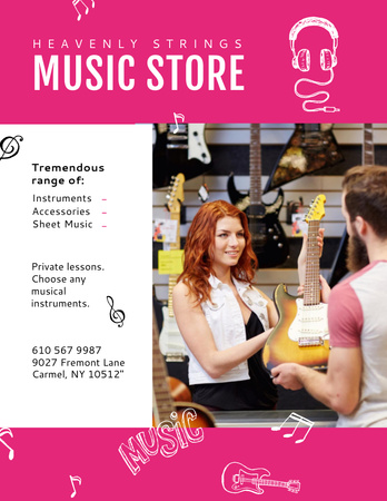 Music Store Ad Seller with Guitar Poster 8.5x11in Design Template