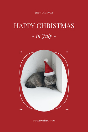 Christmas in July Greeting with Cat Postcard 4x6in Vertical Design Template
