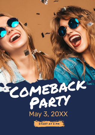 Party Invitation with Happy Girls under Confetti Flyer A5 Πρότυπο σχεδίασης