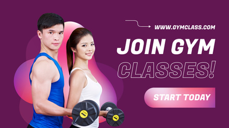 Workout Classes Advertisement with Young Attractive Couple Youtube Design Template