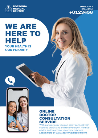 Online orvosi konzultációs szolgáltatások Poster tervezősablon