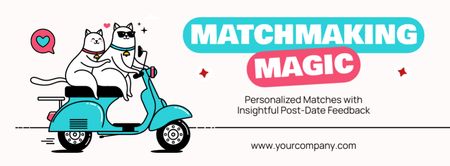 Offer Personal Matchmaker Services with Cute Cats on Scooter Facebook cover Design Template