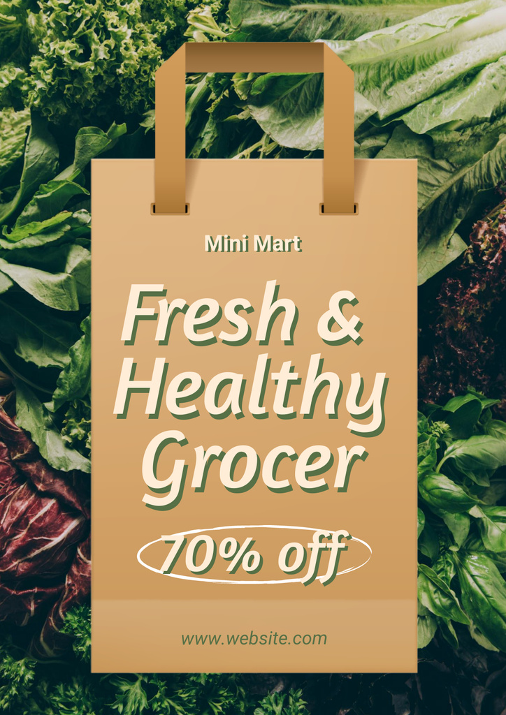 Grocery Store Ad with Eco Friendly Bag for Food Poster Tasarım Şablonu