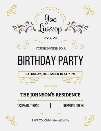 Birthday Party Invitation in Vintage Style Flyer 8.5x11in Design Template