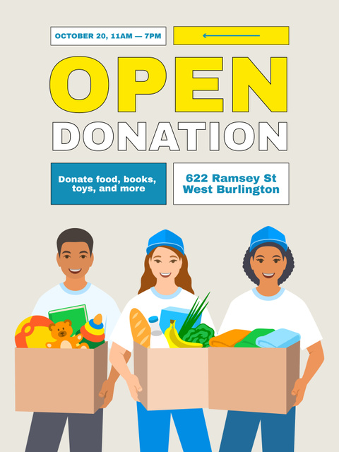 Template di design Open Donation with Volunteers Poster 36x48in