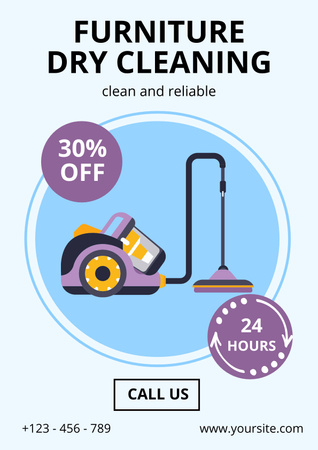 Modèle de visuel Remise sur les services de nettoyage à sec avec illustration d'un aspirateur - Poster