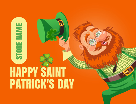 Happy St. Patrick's Day Greeting with Red Bearded Man Thank You Card 5.5x4in Horizontal Design Template