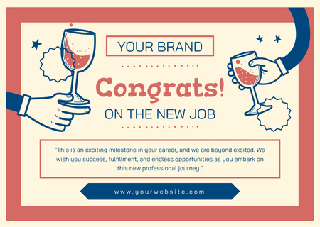 Platilla de diseño Congratulations on Hiring with Glasses of Wine Card