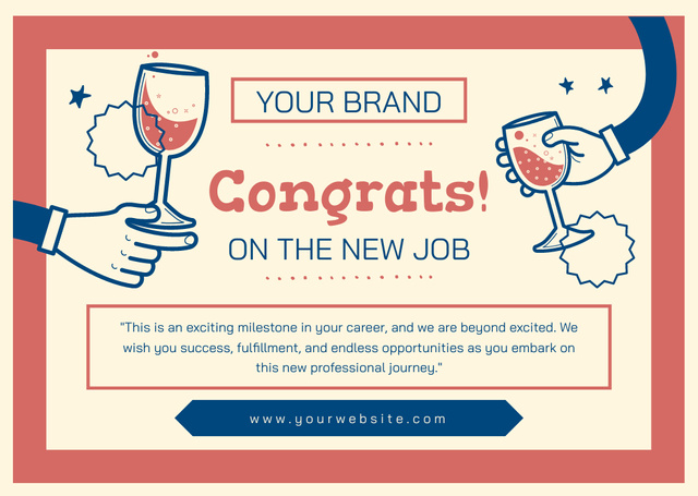 Congratulations on Hiring with Glasses of Wine Card Modelo de Design