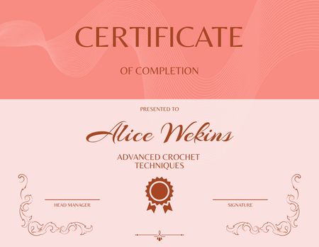 Certificate of Completion of Crochet Courses Certificate Modelo de Design