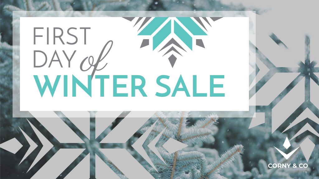 Modèle de visuel First day of Winter sale with frozen fir - Title