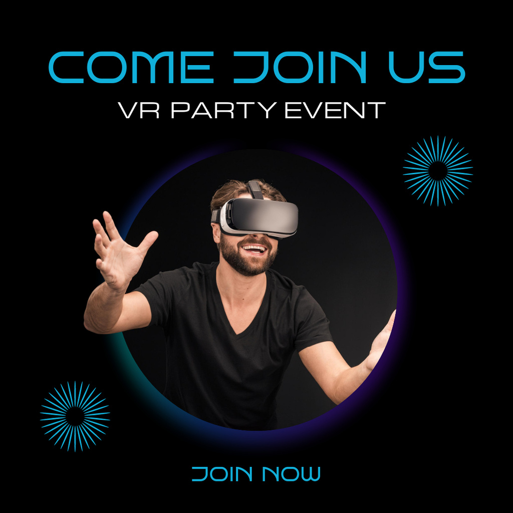 Virtual Party Announcement with Happy Man Instagram Šablona návrhu