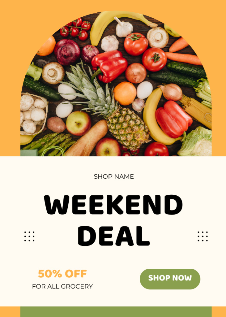 Weekend Sale Offer With Pineapple And Veggies Flayerデザインテンプレート