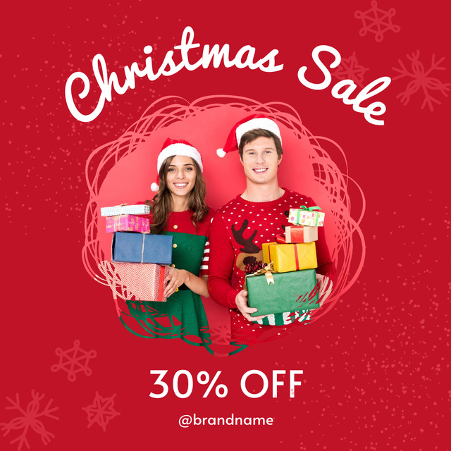 Happy Couple Holding Gift Boxes at Christmas Sale Instagram Πρότυπο σχεδίασης