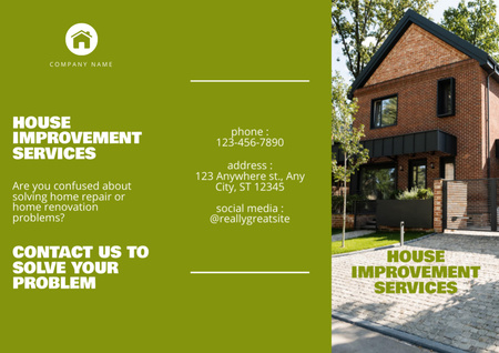 House Improvement and Construction Services Green Brochure Design Template
