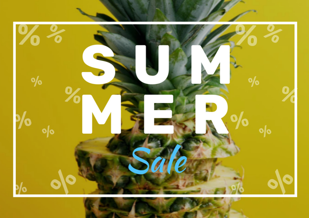 Summer Sale with Tropical Pineapple Flyer A5 Horizontal Tasarım Şablonu