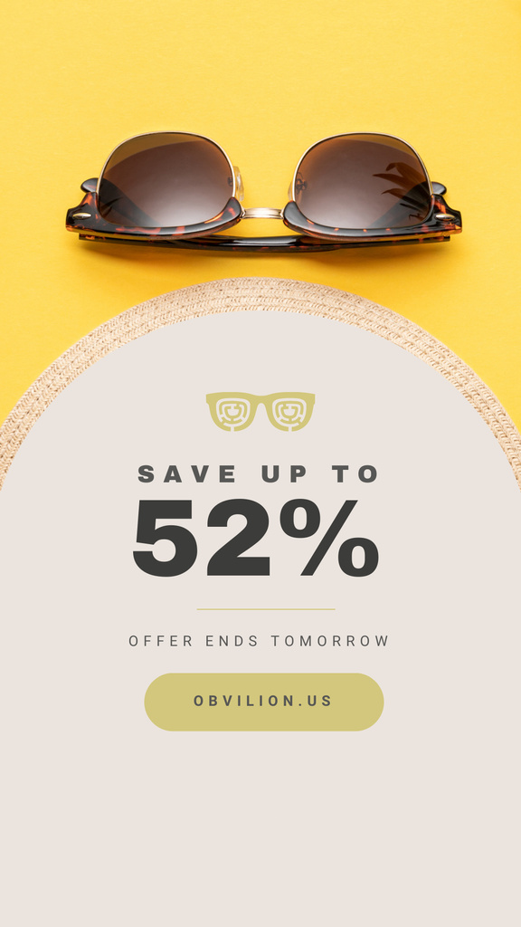 Sunglasses Sale with Discount with Stylish Vintage Glasses Instagram Story Design Template