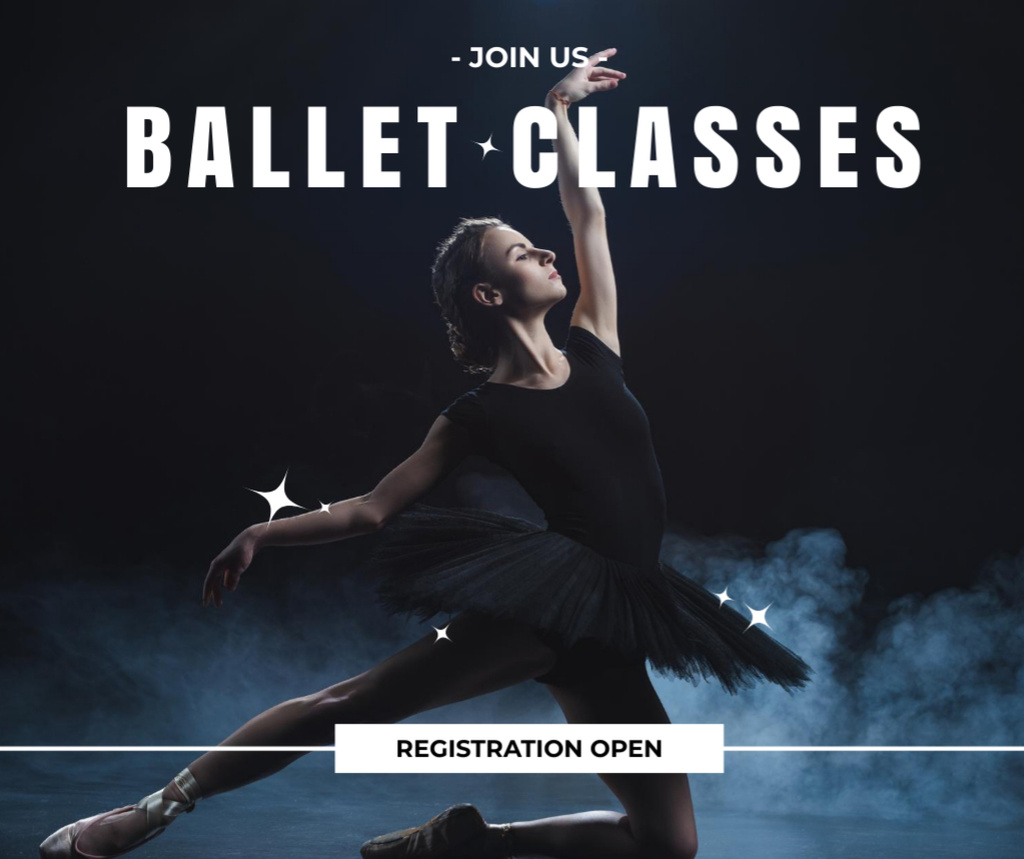 Template di design Ballet Classes Ad with Ballerina on Stage Facebook