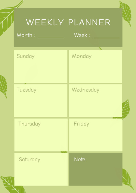 Plantilla de diseño de Weekly Planner with Green Leaves Schedule Planner 