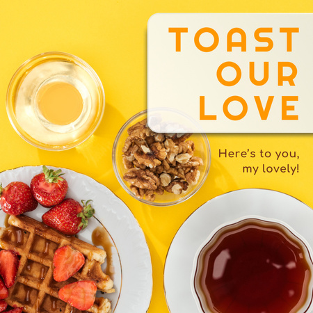 Coffee with Waffles and Eggs on Breakfast Instagram Design Template