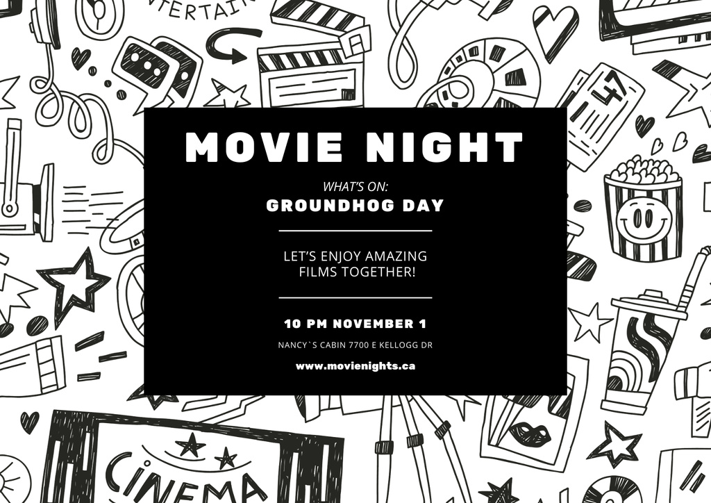 Movie Night Event with Icons of Cinematography Poster A2 Horizontal Modelo de Design