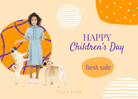 Children's Day Offer with Cute Little Girl with Dogs Postcard 5x7in tervezősablon