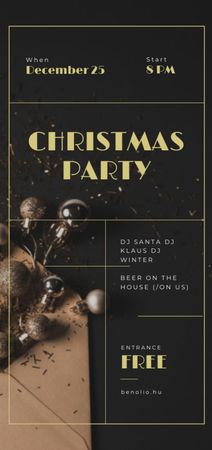 Christmas Party Invitation Shiny Golden Baubles Flyer DIN Large Design Template
