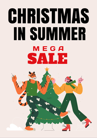 Summer Christmas Sale Announcement with Young Girl and Tiger  Flyer A4 Design Template