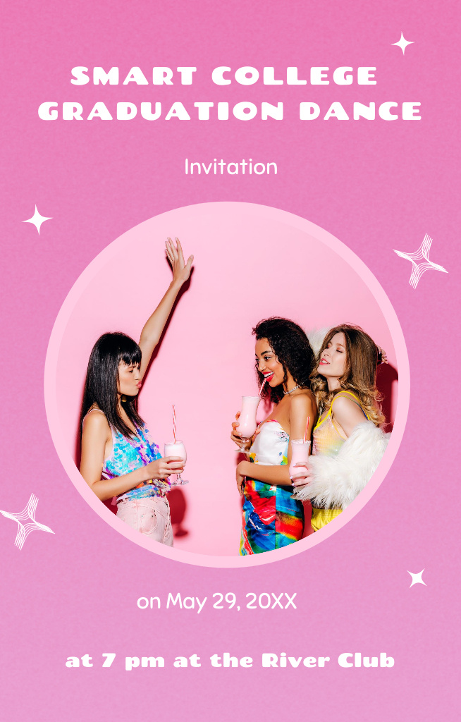 Graduation Party Announcement With Dance In Pink Invitation 4.6x7.2in tervezősablon