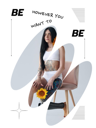 Itserakkauden inspiraatio kauniin naisen kanssa, jolla on auringonkukat Poster US Design Template