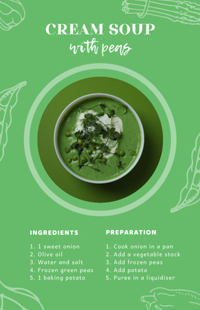 Cream Soup with Peas in Bowl Recipe Card Modelo de Design