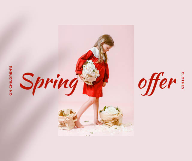 Ontwerpsjabloon van Facebook van Spring Sale announcement with little Girl