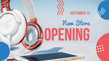 New Store Opening Announcement with Headphones FB event cover – шаблон для дизайну