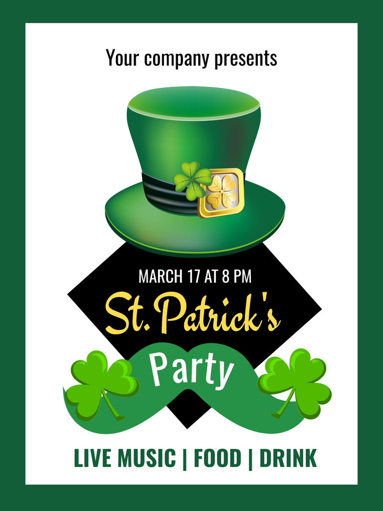 St. Patrick's Day Party with Green Hat Poster US Design Template